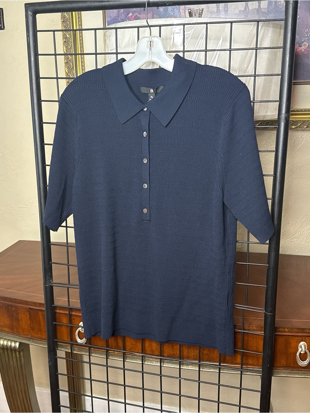 ❤️Banana Republic NWT Women’s XL CeCe Navy Textured Knit Polo.  Short sleeve.